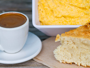cuban coffee with cheese grits and harveys johnny cake